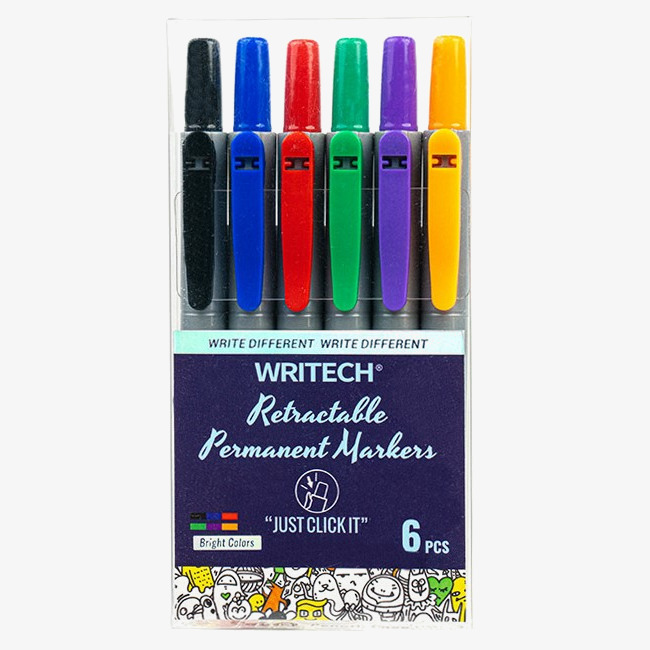 Writech Writech Retractable Permanent Marker - Assorted (Pack of 6)