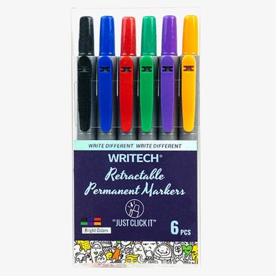 Writech Retractable Permanent Marker - Assorted (Pack of 6)