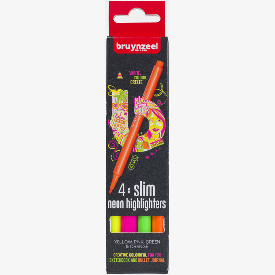 Bruynzeel Bruynzeel Slim Highlighters - Assorted Colours (Pack of 4)