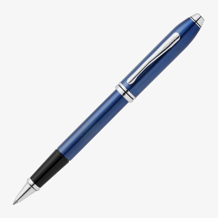 Cross Cross Townsend Rollerball Pen - Cobalt Blue Engraved Diamond Pattern with Chrome Trim