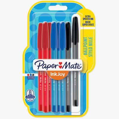 Papermate Papermate Inkjoy 100 Capped Ballpoint Pen - Medium - Standard Colours (Blister of 8)