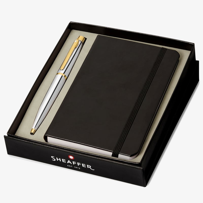 Sheaffer Sheaffer VFM Ballpoint Pen Gift Set - Polished Chrome & Gold with A6 Notebook