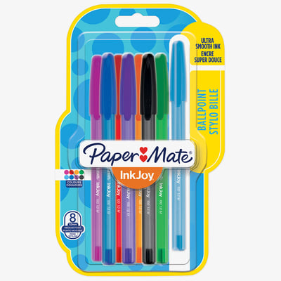 Papermate Papermate Inkjoy 100 Capped Ballpoint Pen - Medium - Assorted Colours (Blister of 8)