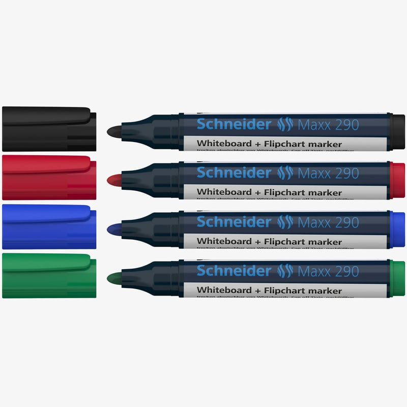 Schneider Schneider Maxx 290 Whiteboard & Flipchart Markers - Assorted Colours (Pack of 4)