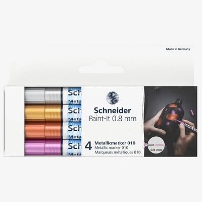 Schneider Paint-It 010 set of four metallic markers in a cardboard wallet, silver gold copper and violet