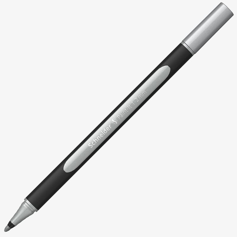 Silver Schneider Paint-It 020 metallic liner, 1-2mm bullet tip, cap on