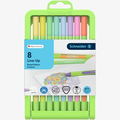 Schneider Line-Up Fineliner Pens - Pastel Assorted Colours (Pencil Case of 8)