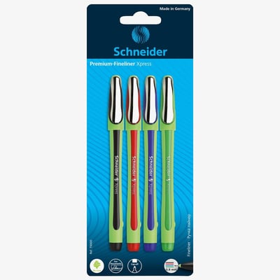 Schneider Xpress Fineliner Pens - Assorted Colours (Blister of 4)