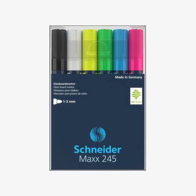 Schneider Maxx 245 Glass Board Markers - Assorted Colours (Wallet of 6)