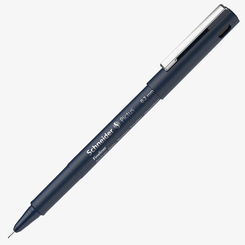 Black Schneider Pictus 0.2mm fineliner with cap on