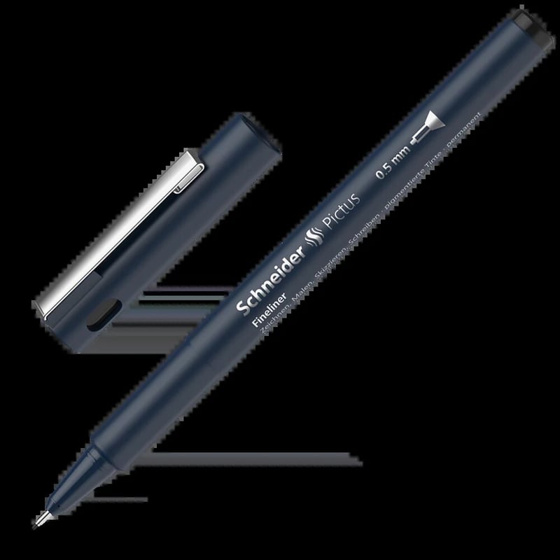 Black Schneider Pictus 0.5mm fineliner with cap on