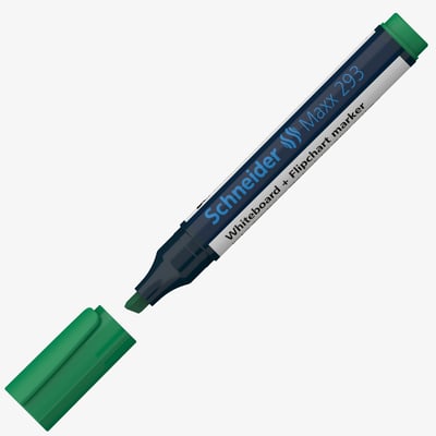 Green Schneider Maxx 293 whiteboard and flipchart marker with chisel tip, cap on