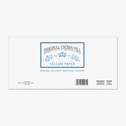 White Vellum DL envelope pack with its branded label