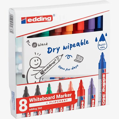 Edding 360 Whiteboard Markers - Assorted Colours (Wallet of 8)