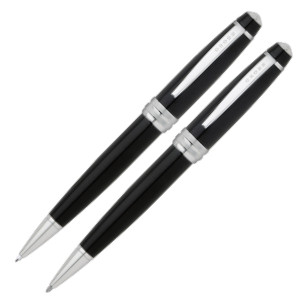 Cross Bailey Ballpoint Pen & Pencil Set - Black Lacquer Chrome Trim - Picture 1