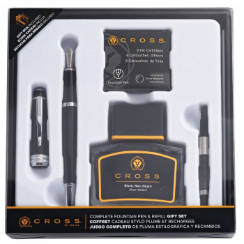 Cross Bailey Fountain Pen Gift Set - Black Lacquer Chrome Trim