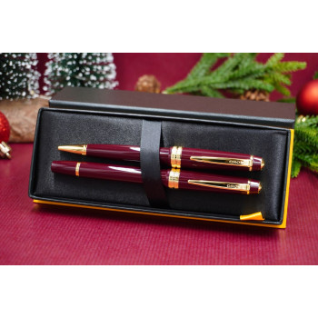 Cross Bailey Light Ballpoint Pen & Fountain Pen Gift Set - Burgundy Gold Trim