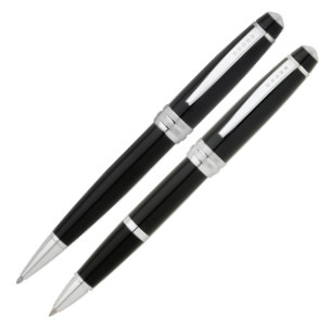 Cross Bailey Rollerball & Ballpoint Pen Set - Black Lacquer Chrome Trim - Picture 1