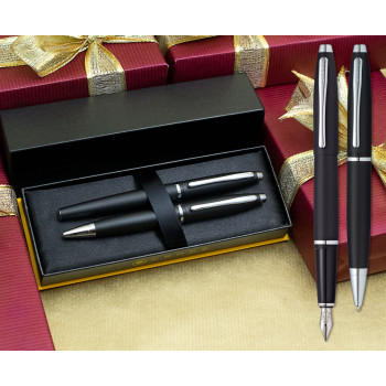 Cross Calais Fountain & Ballpoint Pen Set - Matte Black Chrome Trim