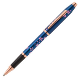 Cross Century II Cherry Blossom Rollerball Pen - Blue Lacquer with Rose Gold Trim