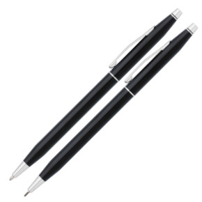 Cross Classic Century Ballpoint Pen & Pencil Set - Black Lacquer Chrome Trim - Picture 1