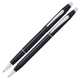 Cross Classic Century Rollerball & Ballpoint Pen Set - Black Lacquer Chrome Trim - Picture 1