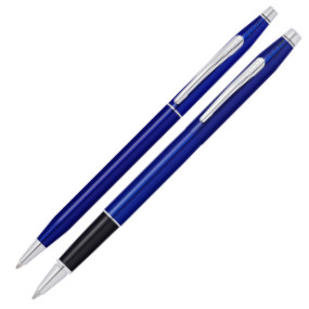 Cross Classic Century Rollerball & Ballpoint Pen Set - Translucent Blue Chrome Trim - Picture 1