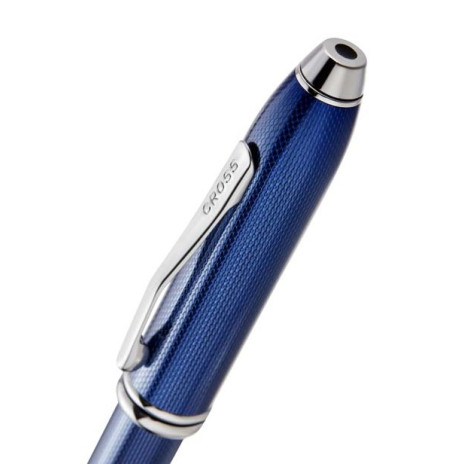 Cross Townsend Ballpoint Pen - Cobalt Blue Engraved Diamond Pattern with Chrome Trim - Picture 1