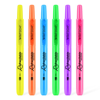 Writech Retractable Highlighter - Assorted Neon (Pack of 6) - Picture 1