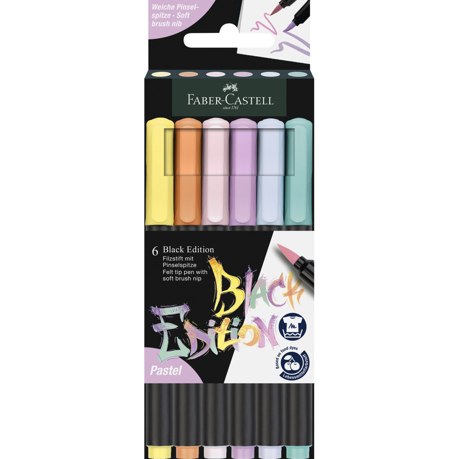 Faber-Castell Black Edition Brush Pen - Pastel (Pack of 6)