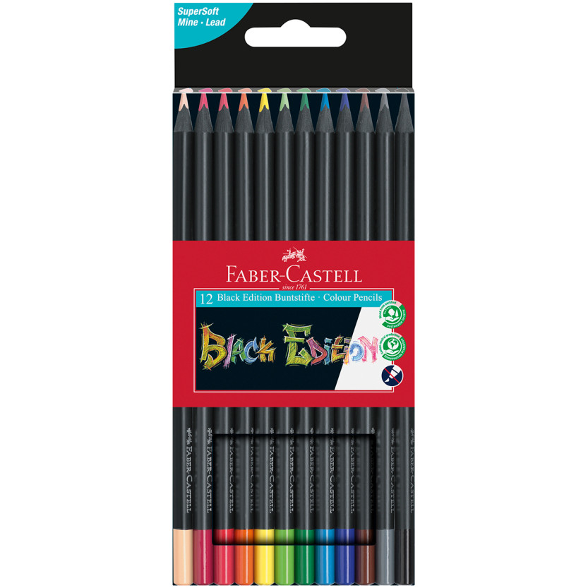 Faber-Castell Black Edition Colouring Pencils - Assorted Colours (Pack of 12)