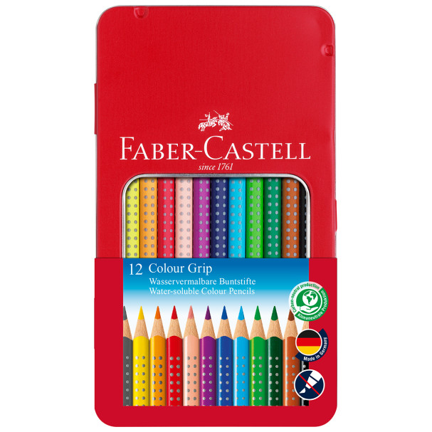 Faber-Castell Colour Grip Pencils - Assorted Colours (Tin of 12)