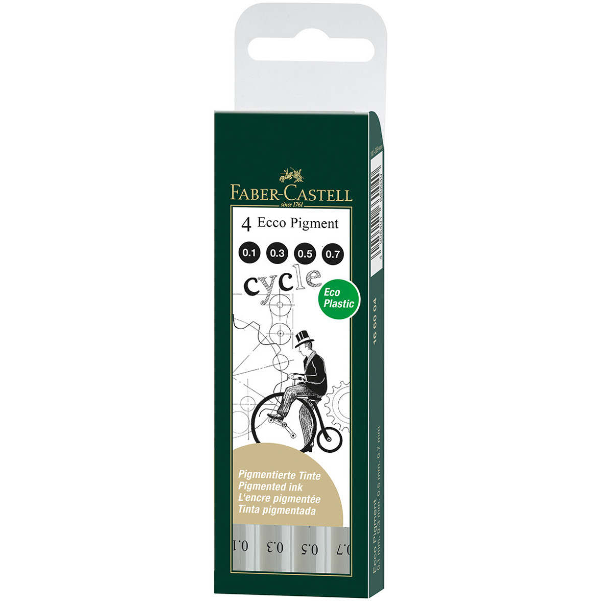 Faber-Castell Ecco Pigment Fineliner Pens - Black - Assorted Sizes (Pack of 4)