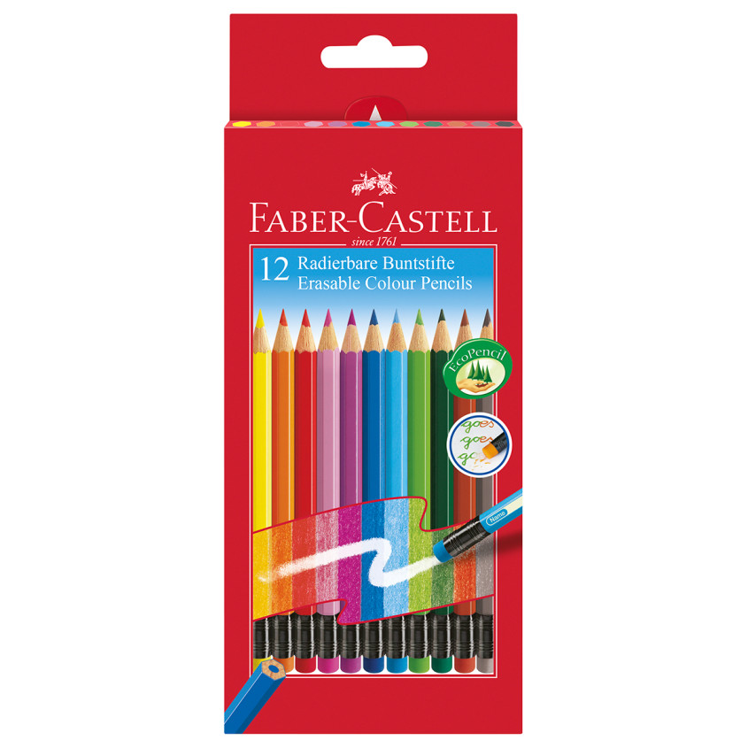 Faber-Castell Erasable Colouring Pencils - Assorted Colours (Pack of 12)