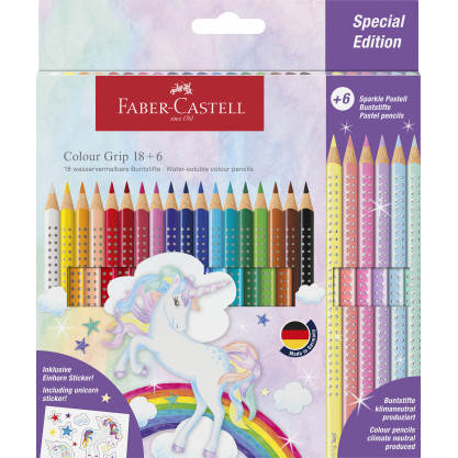 Faber-Castell Grip Coulour Pencils - Unicorn (Pack of 18) + 6 Pastel