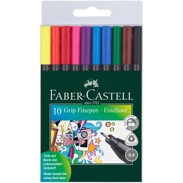 Faber-Castell Grip Finepen - Assorted Colours (Wallet of 10)