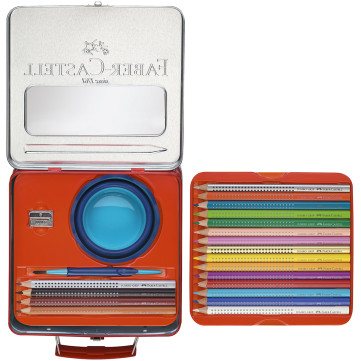 Faber-Castell Jumbo Grip Colouring Pencils - Assorted Circus Gift Set with Paint Brush & Water Pot - Picture 1