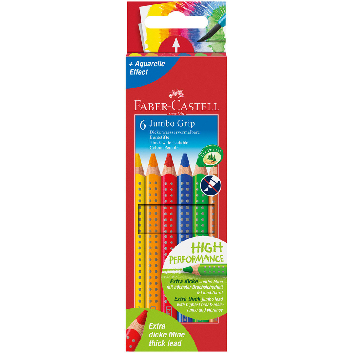 Faber-Castell Jumbo Grip Colouring Pencils - Assorted Colours (Pack of 6)