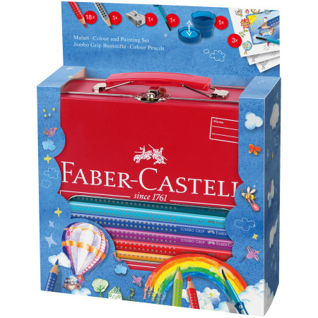 Faber-Castell Jumbo Grip Colouring Pencils - Assorted Colours with Paint Brush & Water Pot - Picture 1