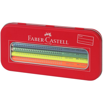 Faber-Castell Jumbo Grip Colouring Pencils - Assorted Neon & Metallic Colours (Tin of 10) - Picture 1