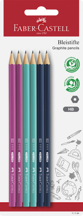 Faber-Castell 1111 Graphite Pencil - Coloured HB (Blister of 6)