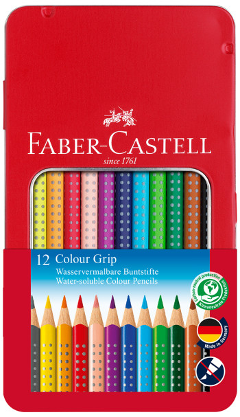Faber-Castell Colour Grip Pencils - Assorted Colours (Tin of 12)
