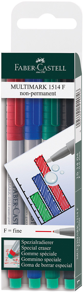 Faber-Castell Multimark Non-Permanent Marker - Fine - Assorted Colours (Pack of 4)