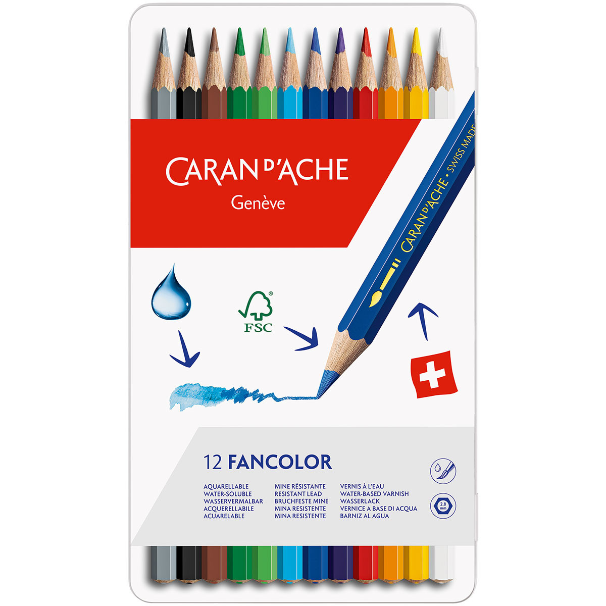 Caran d'Ache Fancolor Colouring Pencils - Assorted Colours (Tin of 12)