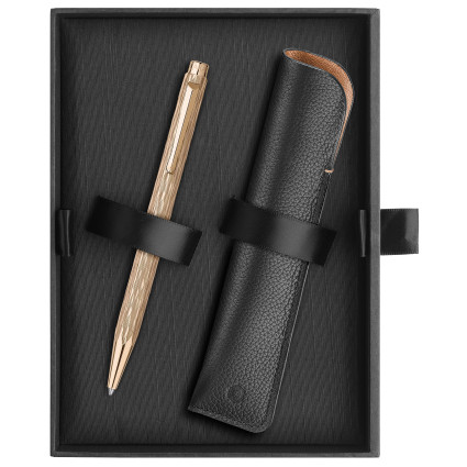 Caran d'Ache Ecridor Ballpoint Pen & Leather Case Set - "Venetian" Gilt Rose