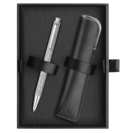 Caran d'Ache Ecridor Ballpoint Pen & Leather Case Set - "Venetian" Palladium Coated