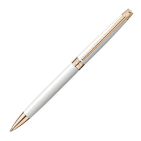 Caran d'Ache Léman Slim Ballpoint Pen - White Lacquer Rose Gold Trim