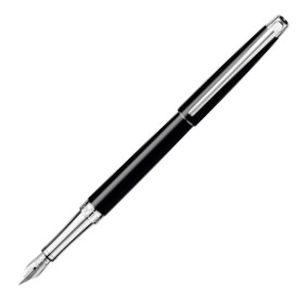 Caran d'Ache Léman Slim Fountain Pen - Ebony Black Lacquer Rhodium Trim