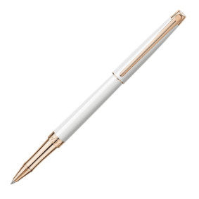 Caran d'Ache Léman Slim Rollerball Pen - White Lacquer Rose Gold Trim