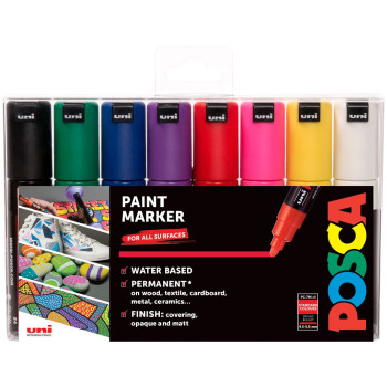 POSCA PC-7M Broad Bullet Tip Marker Pens - Starter Colours (Pack of 8)